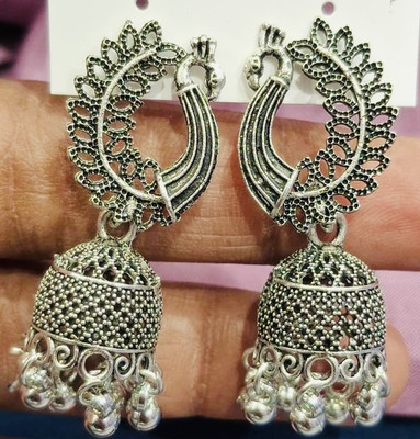 SAKETHAM Silver Radha Krishna Duet Alloy Jhumki Earring