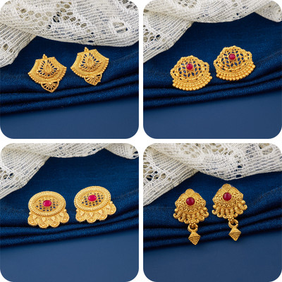 LaChoiceIt Pack of 4 Pair Traditional Gold Pleted Earring Collection Brass Earring Set