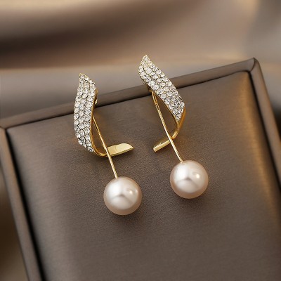 Jewels Galaxy Korean AD and Pearl Heart themed Drop Earrings Pearl Alloy Stud Earring