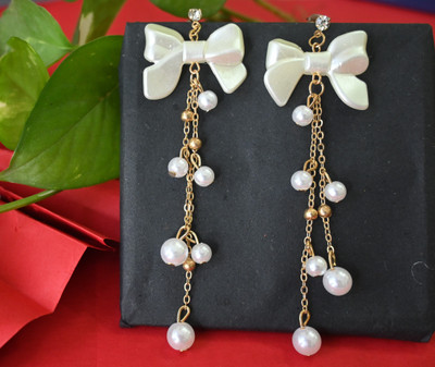 Amoha Trendy Korean Western Long pearl Earings Alloy Drops & Danglers