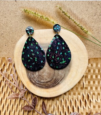ReverseWheel ReverseWheel Handmade Acrylic Black & Neon Green Boho Resin Earrings Resin Drops & Danglers