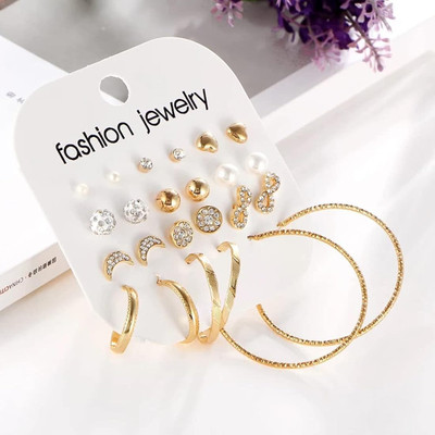 JDENTERPRISES Combo of 12 Pair Gold Heart Infinity Pearl Stone Stud/Hoop Earring For Women Cubic Zirconia Alloy Stud Earring