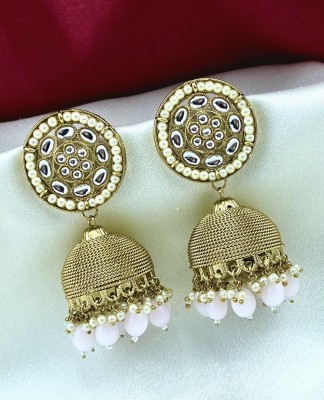 Orbis Big Jhumka Earrings & Studs -Light Pink Beads Alloy Jhumki Earring