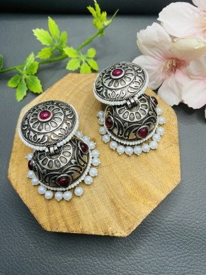 MK Jewellers Oxidised Jhumki Zircon Brass Jhumki Earring, Earring Set, Drops & Danglers