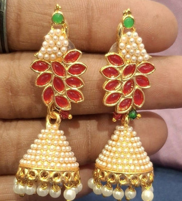 SAKETHAM Golden Shades of Red Alloy Jhumki Earring