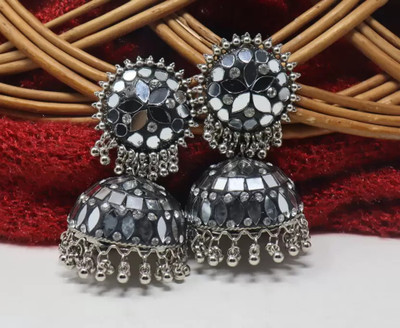 Minkiya Oxidized Earing's with Mirror Jhumki Style Alloy Chandbali Earring, Drops & Danglers, Jhumki Earring, Tassel Earring