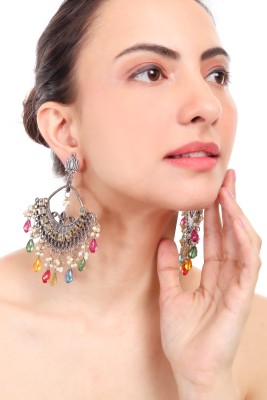 StyledDiva Afghani Oxodised German Silver Plated Chandbali Earrings for Women and Girls Brass Chandbali Earring
