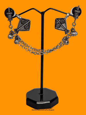 Enke Oxidised Silver Kite Cuff Earrings for Women Stylish Traditional Jewellery German Silver Cuff Earring