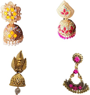 jessica fashion Combo 4 Pair Stunning Gold Plated Hoop Earrings Alloy Hoop Earring Alloy, Brass Jhumki Earring, Ear Thread