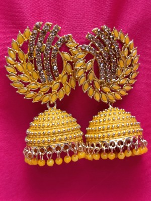 edition fashion hub yellow tranding jhumka earrings Pearl, Beads Alloy Jhumki Earring