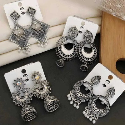 Gimiss Stylish silver plated jhumkas set of 4 pairs earrings for women & girls Crystal Alloy Jhumki Earring, Earring Set, Chandbali Earring