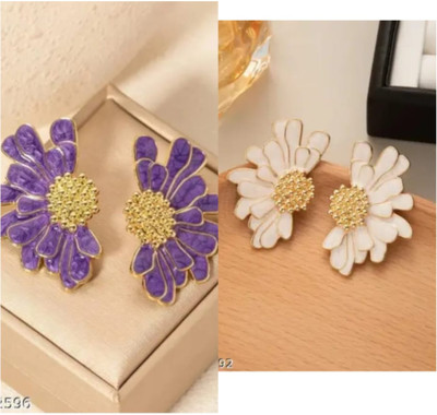 RISHASTYLE Shine white and purple colour earrings pack of Two Zircon Alloy Stud Earring