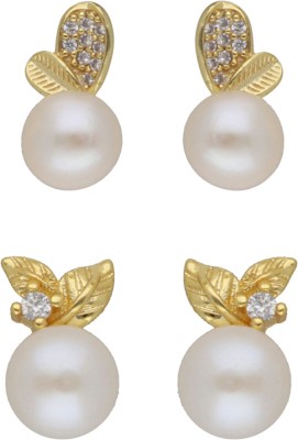 Sri Jagdamba Pearls Forever Pearl Earrings Cubic Zirconia Stone Stud Earring