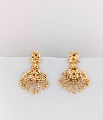 Rithvin Fashion Traditional Gold-plated Pink stones Chandelier earrings Cubic Zirconia Brass Tassel Earring