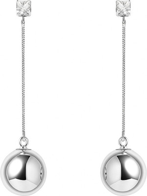 AVELIA Silver Plated Hanging Ball with Crystal Stud Earrings for Women and Girls Cubic Zirconia, Crystal Alloy Drops & Danglers