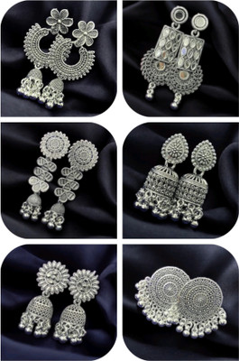 Vigilantee Jewels Jhumki Combo Everyday Wear Combo of 6 Oxidised Silver Small Jhumki Earrings Set Pearl, Beads Alloy Jhumki Earring, Drops & Danglers, Earring Set, Jhumki Earring