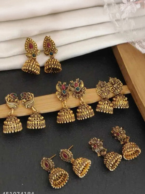 DANGAR ENTERPRISE Gold-Plated Beaded Dome Shaped Antique Jhumkas Cubic Zirconia, Diamond, Opal Alloy, Brass Jhumki Earring