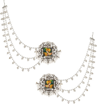 shivam enterprises Silver Plating Temple Jewellery Bahubali Long chain Jhumkhi Pearl Alloy Stud Earring