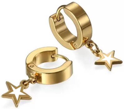 Love And Promise Valentine Gift Star Charm Drop Gold Hoop Earrings 1 Pair Stainless Steel Earring Set