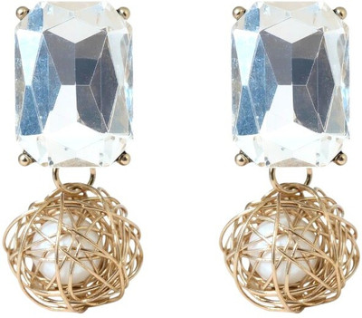 Vanducollection Korean Fashion Crystal Gold Wire Ball With Pearl Alloy Plug Earring