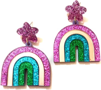 Evince MODE Funky acrylic purple rainbow earrings . Valentine , Christmas , Birthday gift. Acrylic Drops & Danglers