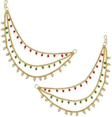 ANOUK Gold Plated Red & Green Beads Ear Chain for Women & Girls Brass Ear Thread