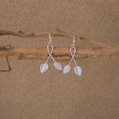 CLARA Orla Leaf Long Sterling Silver Drops & Danglers