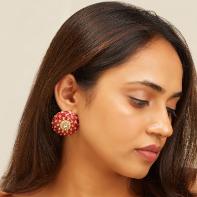 ShopRoohani Jaipur meenakari style statement stud earrings for women-kundan and pink enamel Alloy Stud Earring
