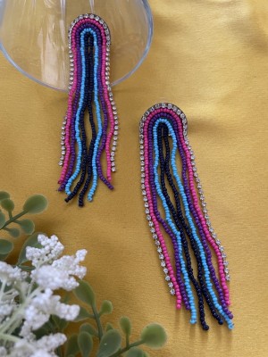 Digital Dress Room Colourful Beaded Long Tassel Dangler Earring Fashion Jewelry For Women & Girls Fabric Drops & Danglers