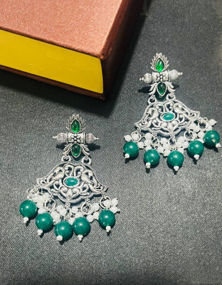 AKENTERPRISE Greennirav0111 Beads Alloy Chandbali Earring