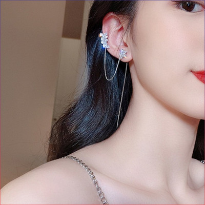 Daliva Korean Chain Tassel Threader Flower Ear Cuff Earrings For Women/Girls Cubic Zirconia Alloy Cuff Earring