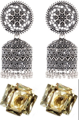 Hana creations Silver Plated Oxidised Traditional Jhumka/ Jhumki Earrings for Women and Girls Alloy, Brass Earring Set