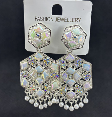 KAVERI TRADING White Earring Diamond, Beads Alloy Earring Set