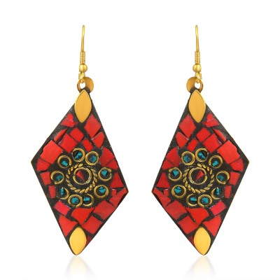 memoir Brass Marquise design Red Agate Tibet Tribal jewellery Fashion Earrings Women Agate Alloy Drops & Danglers