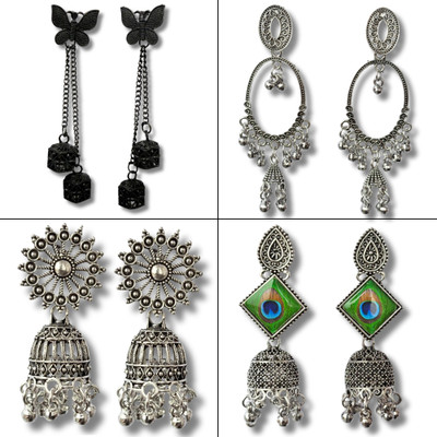 Esyko 4 Pair Oxidised & Stylish Jhumka Earrings Combo Set for Women & Girls Pearl Alloy Chandbali Earring
