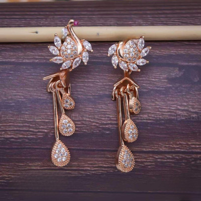 immitation Rose Gold Mayur Motif Pave Drop Earrings Metal Stud Earring