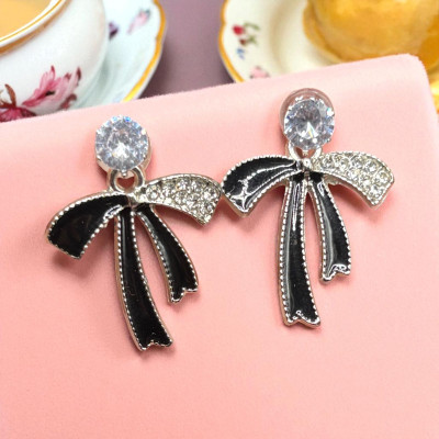 HM Creations Glam Bow Rhinestone Drop Earrings Alloy Stud Earring, Tassel Earring, Drops & Danglers, Jhumki Earring