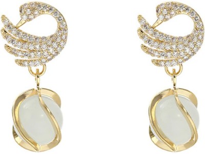 BLINGEE Korean Earrings Swan Pearl Western Fashion ad stone fancy designer Pearl, Crystal, Diamond, Cubic Zirconia Alloy Drops & Danglers, Stud Earring