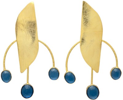 JGJ Natural Gemstone Earrings Brass Leaf Jewelry Brass Drops & Danglers