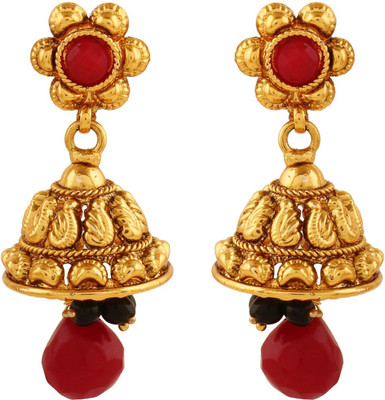 ANOUK Gold Plated Red Stone Jhumka Earrings for Women Brass Jhumki Earring
