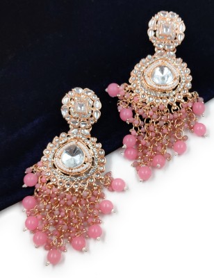 KNIGGHT ANGEL JEWELS ER149 Pink Kundan Earring Set Alloy, Brass, Plastic Earring Set