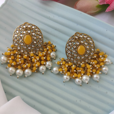 NIYA GALLERY Inaya Kundan and Stone Stud Earrings with Pearl Drops Alloy Earring Set
