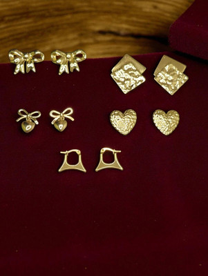 GOLDENGLAMOUR Golden Glamour 5-in-1 Minimalist Gold-Tone anti tarnish Earring for girls Stainless Steel Jhumki Earring