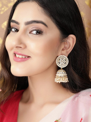 RUBANS Rubans Gold Plated Handcrafted Kundan & White Perals Jhumka Earrings Alloy Jhumki Earring