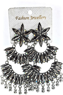 REQUANCE Antique Silver-Plated Oxidized Floral Dangler Earrings Metal Drops & Danglers