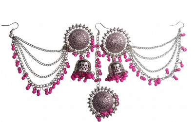 Ruhi MYSTORY SILVER PINK BAHUBALI EARRINGS Alloy Jhumki Earring