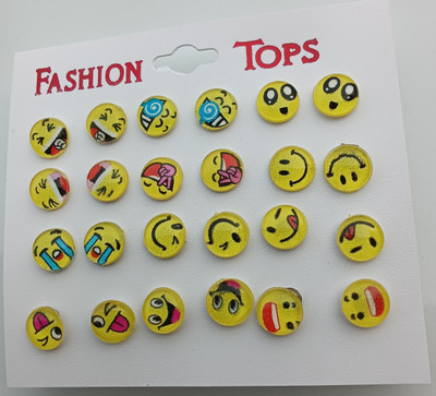 Sadid Trendy Emoji Design Fashion Tops Earrings for Girls & Women (Pack of 12 Pairs) Alloy Stud Earring