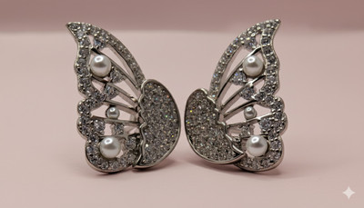 radiant Puzzle Butterfly Silver Clip-on Earring