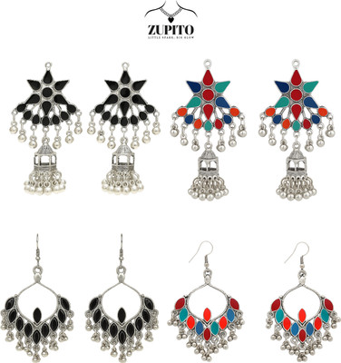 Zupito Zupito Oxidized Silver Jhumka & Dangler Earrings Combo. Brass Tunnel Earring, Chandbali Earring, Jhumki Earring