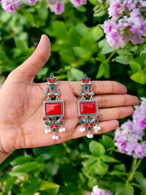 Vedda Silver Plated Drop Earrings for Women & Girls with Brass Metal Diamond Brass Drops & Danglers